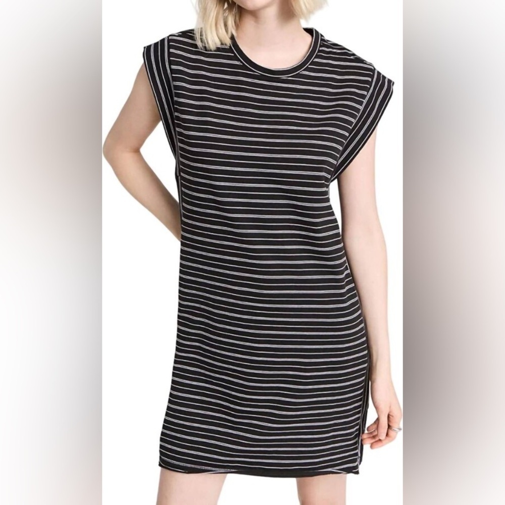 Rag & Bone Organic Cotton Striped T-Shirt Mini Dress XS Black White